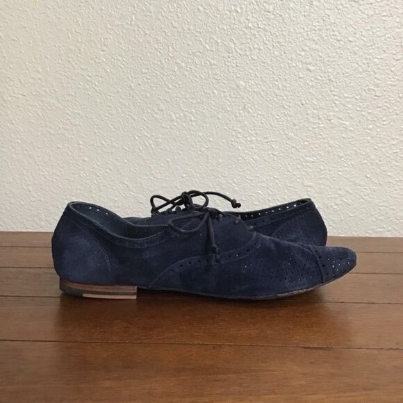 Silvano Sassetti Blue Suede Lace Up Flats Sz 38 US 6 - Picture 6 of 12
